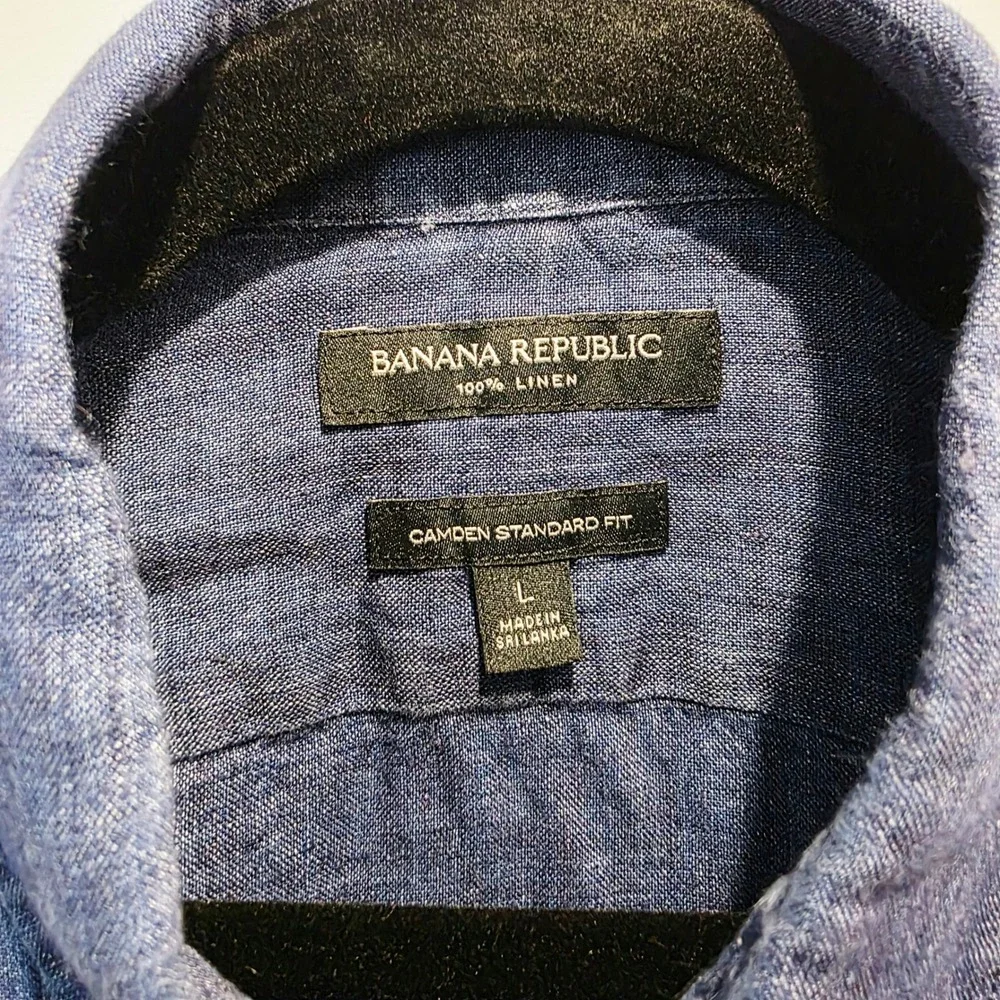 Banana Republic Men's Blue Linen Camden Standard Fit Long Sleeve Shirt Sz  L